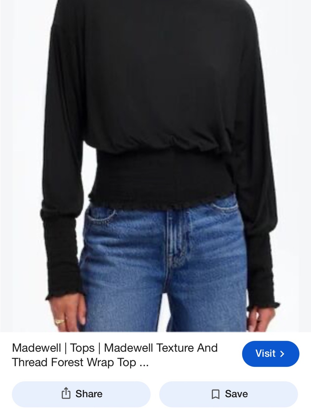 Madewell Black Smocked-Waist Long-Sleeve Top